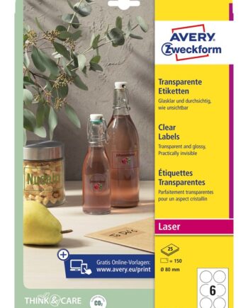 Avery Krystalklare Etiketter    80 Mm  150 Etiketter  Transparent
