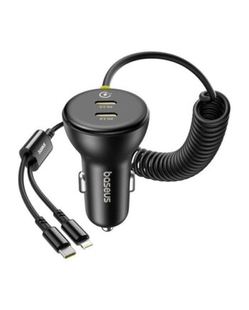 Baseus 60w Usb-  Car Charger With Lightning Cable Black