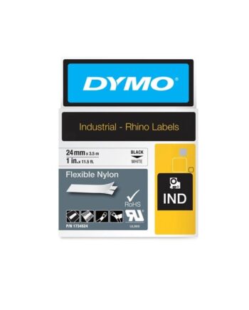 Dymo Rhino Fleksibel Nylon   24mm     5m   Sort På Hvid