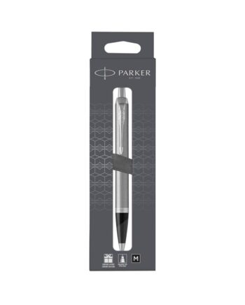 Parker Im Kuglepen   Rustfrit Stål Med Krombeklædning   Medium Spids Med Blå Blæk Refill