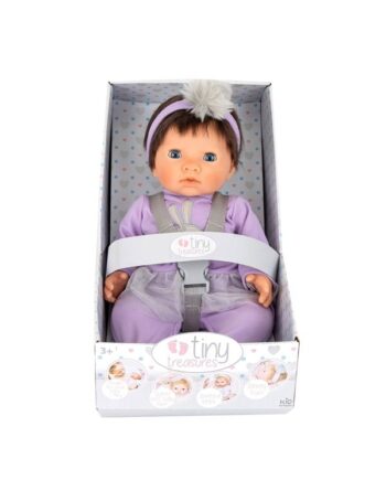 Tiny Treasures Dukke Med Mørkt Hår Og Lilla Outfit